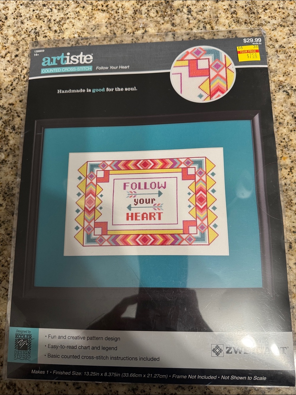 Artiste Counted Cross-Stitch "Follow Your Heart" Multicolor Pattern